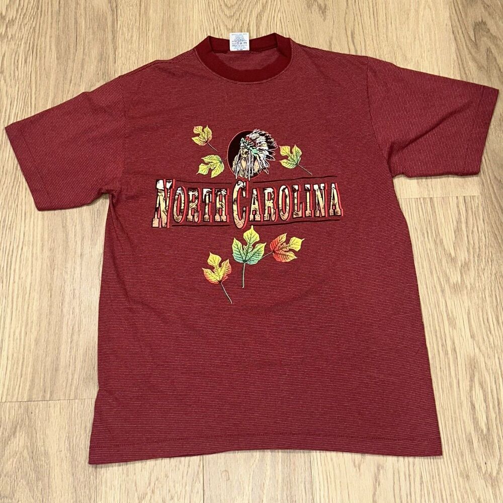 Vintage North Carolina Indian Leaves Single Stitch Tee Shirt Belton USA Size L